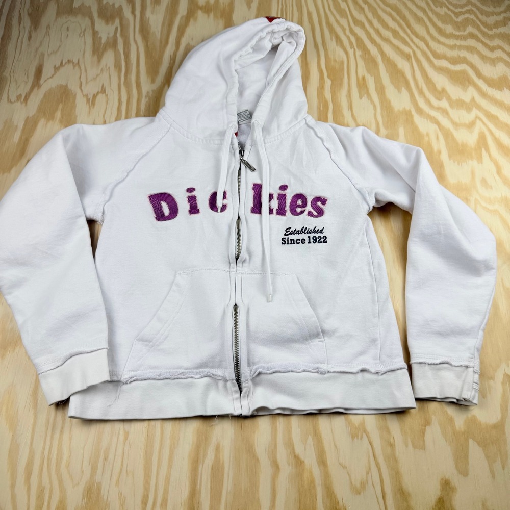 Dickies Girl Womens White Full Zip Hoodie Purple Embroidered Logo Y2K Size M